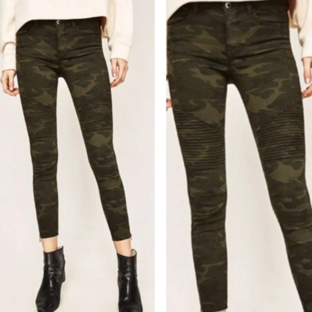 Zara basic Z1975 Camo denim skinny jeans stretchy textured patchwork size 6